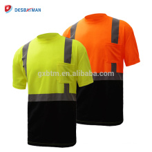 Hola Viz Mens Ffluorescen Orange Yellow 2 Tone Crew Collar T-shirts Work Safety Tee con cintas reflectantes y bolsillo en el pecho EN20471